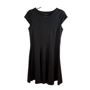 Toupy Paris Maureen Ponte Knit Cap Sleeve A-line Dress in Black Women's S